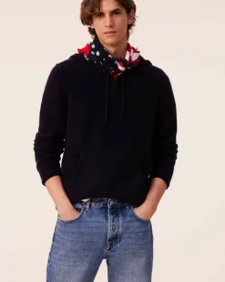 Kujten Hoodies>Jersey Cashmere Zipped Hoodie , 6-Threads Bleu Marine Fonce
