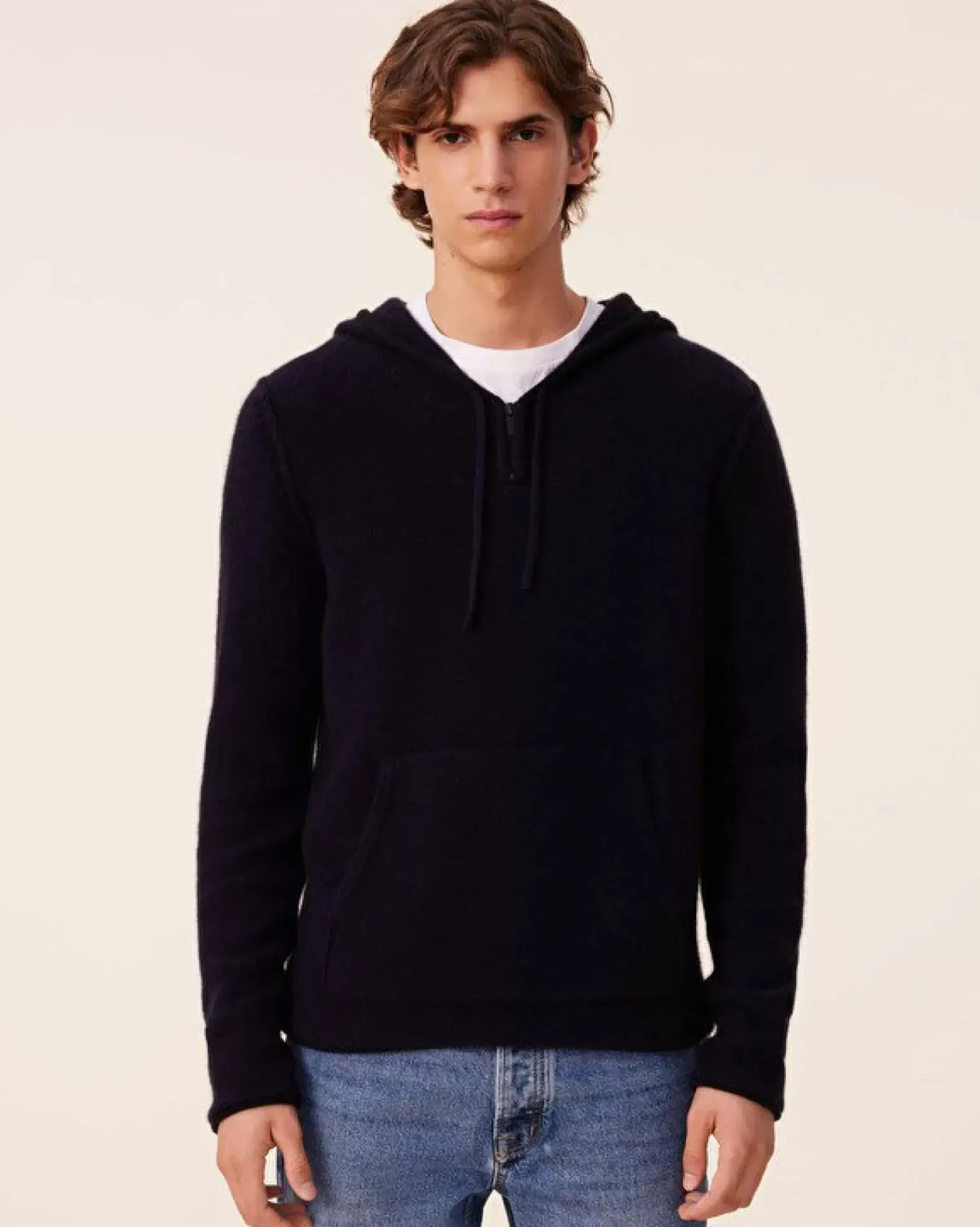Kujten Hoodies>Jersey Cashmere Zipped Hoodie , 6-Threads Bleu Marine Fonce