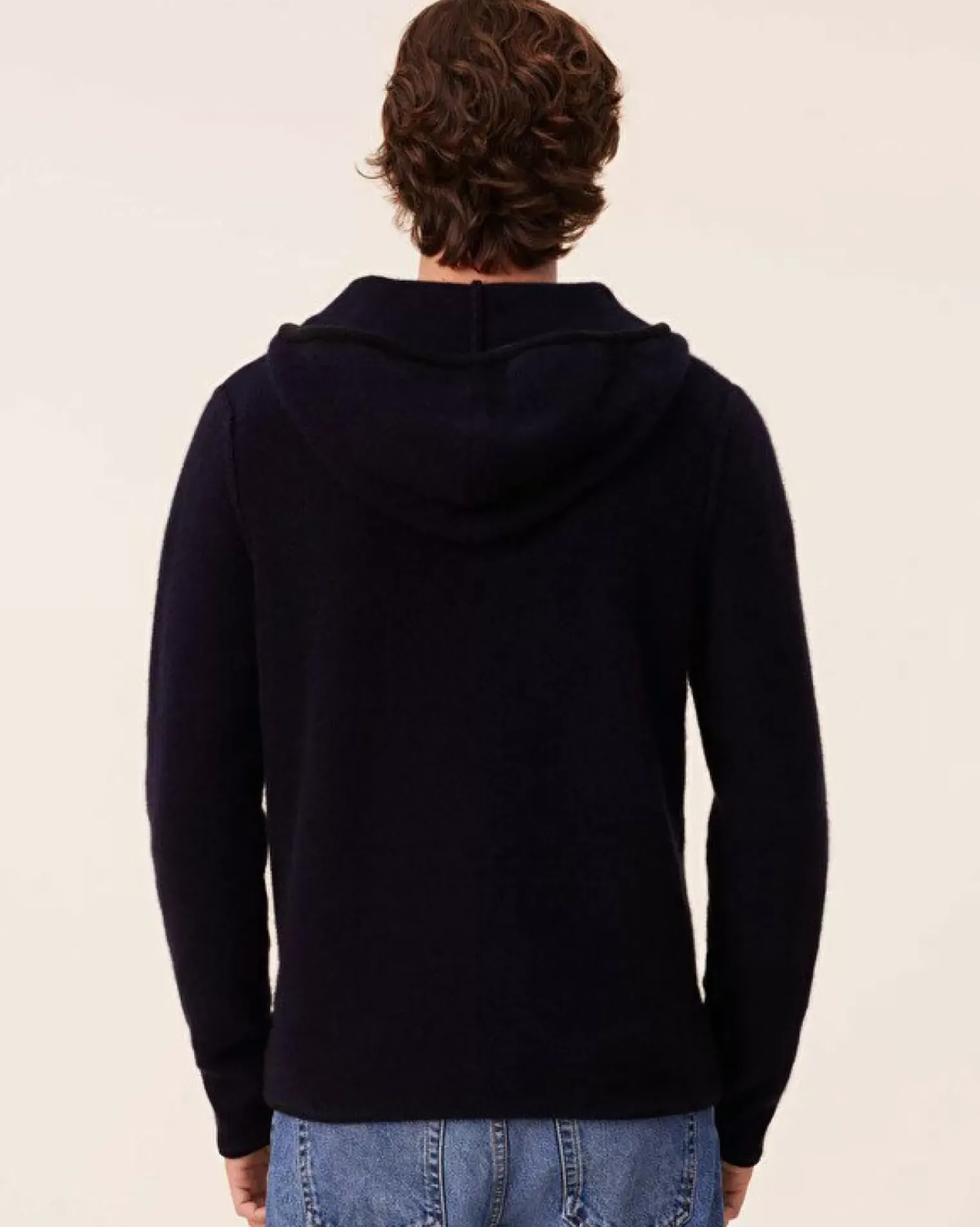 Kujten Hoodies>Jersey Cashmere Zipped Hoodie , 6-Threads Bleu Marine Fonce