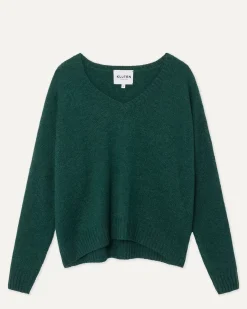Kujten Sweaters & Sweatshirts>Jersey Oversize V-Neck Cashmere Sweater Vert Bouteille