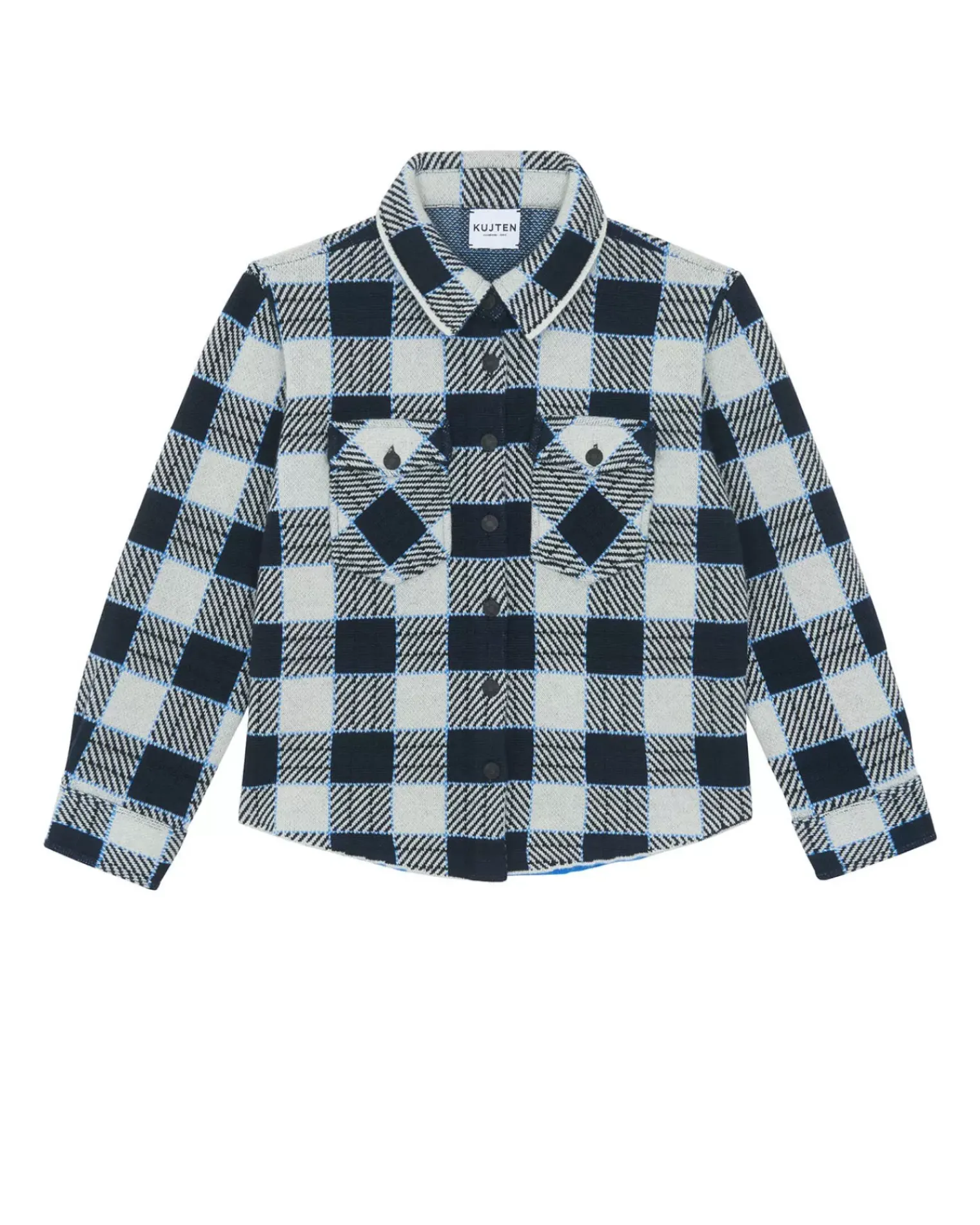 Kujten Jackets & Vests>Kids Cashmere Plaid Overshirt, 4-Threads Blue Ice