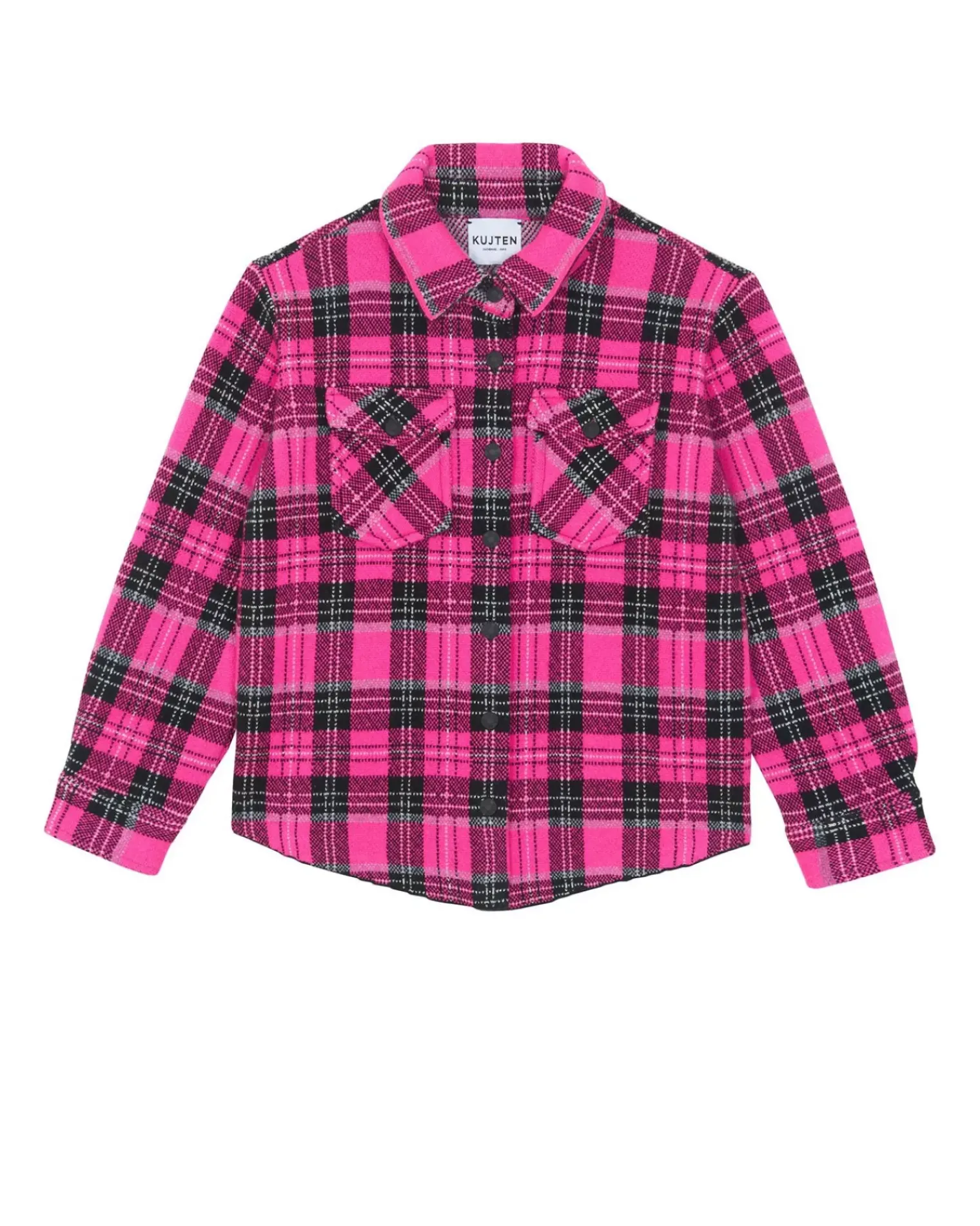 Kujten Sweaters>Kids Cashmere Plaid Overshirt, 4-Threads Rose Neon
