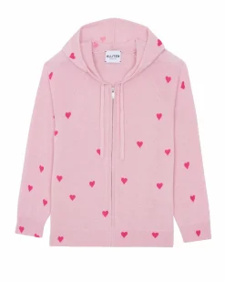 Kujten Sweaters>Kids Cashmere Zip Hoodie, 2-Threads Candy Pink