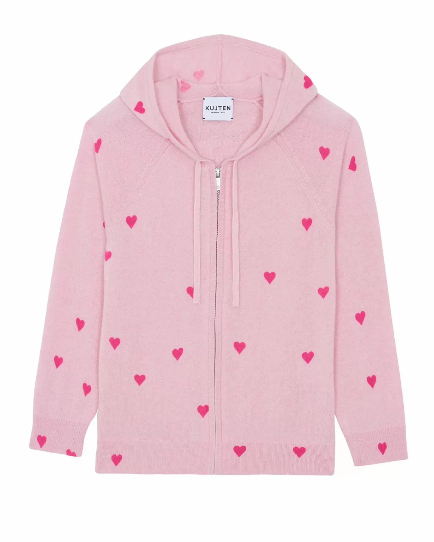 Kujten Sweaters>Kids Cashmere Zip Hoodie, 2-Threads Candy Pink