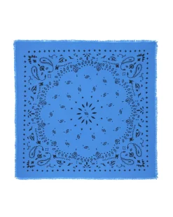 Kujten Bandanas>Large Printed Cashmere Bandana Bleu Kabalos