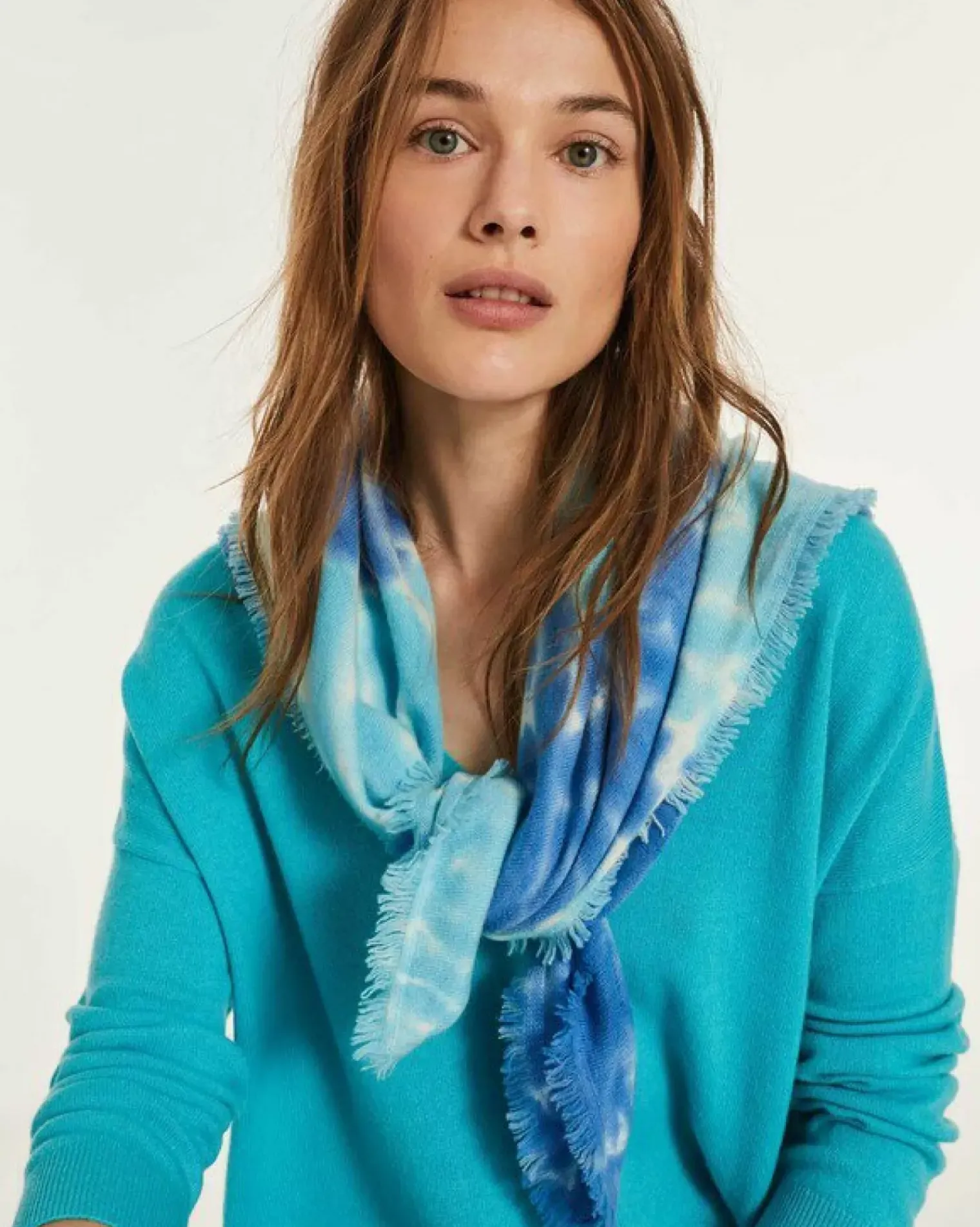 Kujten Bandanas>Large Printed Cashmere Bandana Jeans Clair