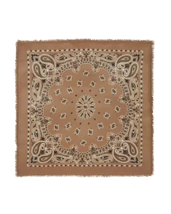 Kujten Scarves & Snoods>Large Printed Cashmere Bandana, 2-Threads Caramelo