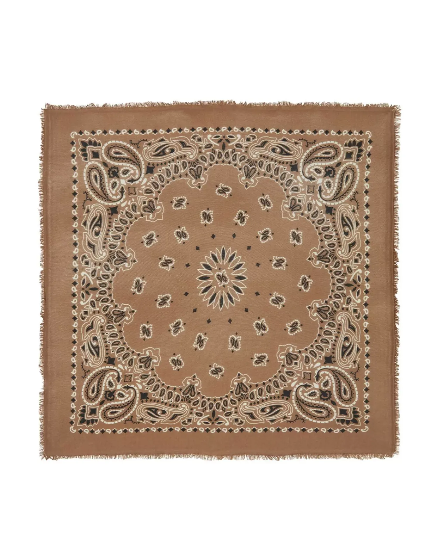 Kujten Scarves & Snoods>Large Printed Cashmere Bandana, 2-Threads Caramelo