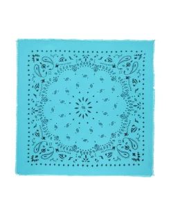 Kujten Bandanas>Large Printed Cashmere Bandana Bleu Turquoise