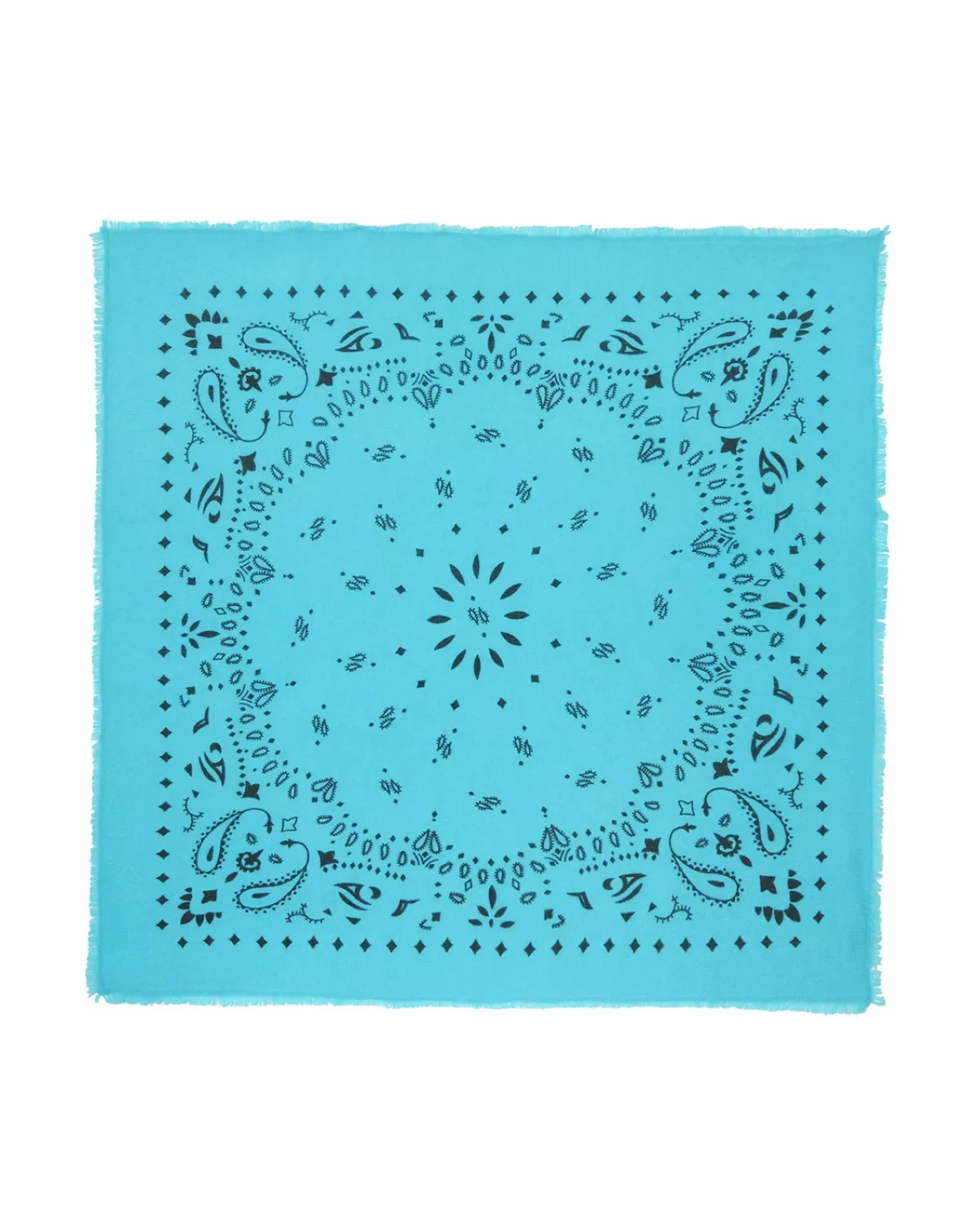 Kujten Bandanas>Large Printed Cashmere Bandana Bleu Turquoise