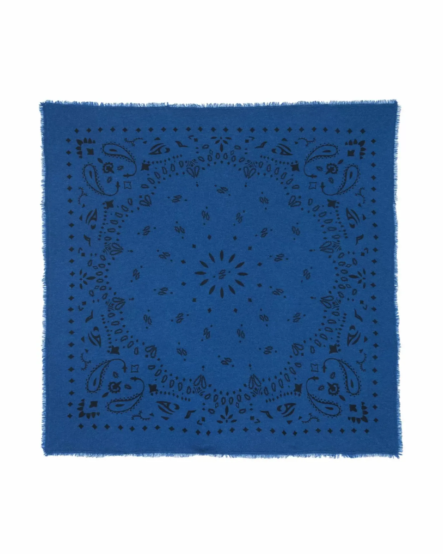 Kujten Bandanas>Large Printed Cashmere Bandana Bleu Jeans Fonce