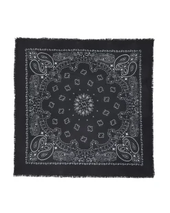 Kujten Bandanas>Large Printed Cashmere Bandana, 2-Threads Noir