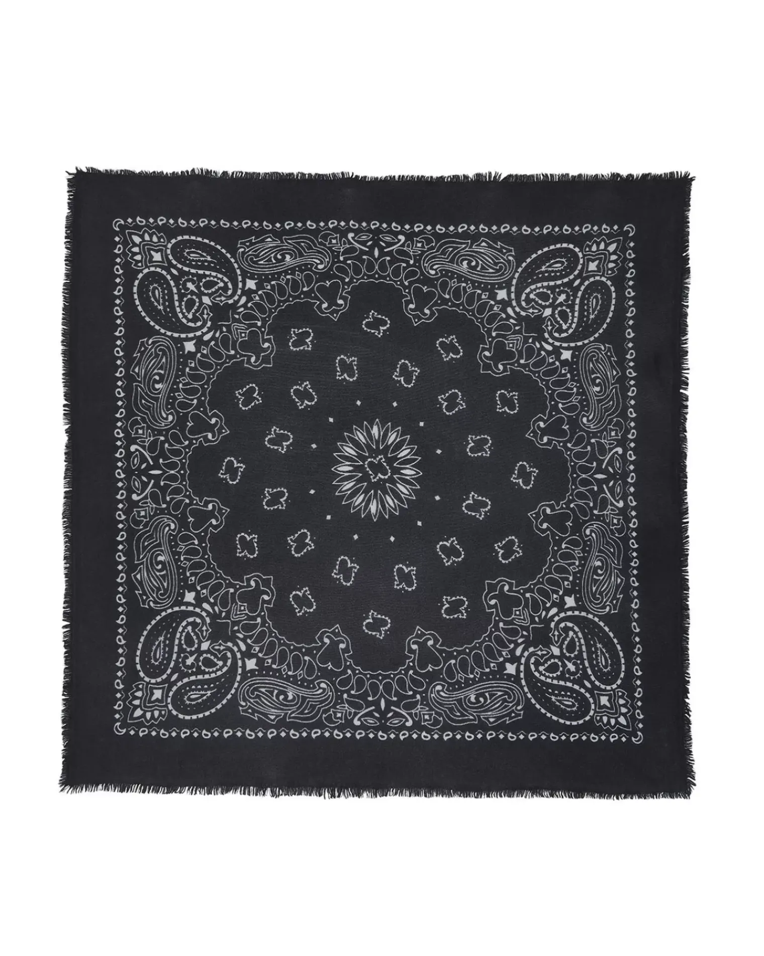 Kujten Bandanas>Large Printed Cashmere Bandana, 2-Threads Noir