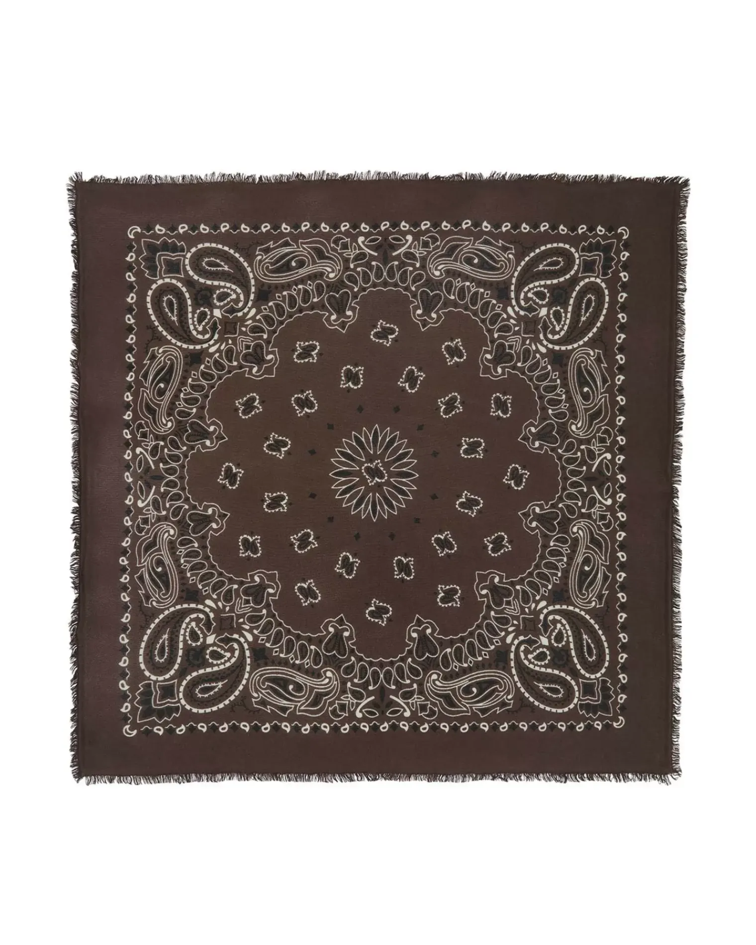 Kujten Scarves & Snoods>Large Printed Cashmere Bandana, 2-Threads Chataigne