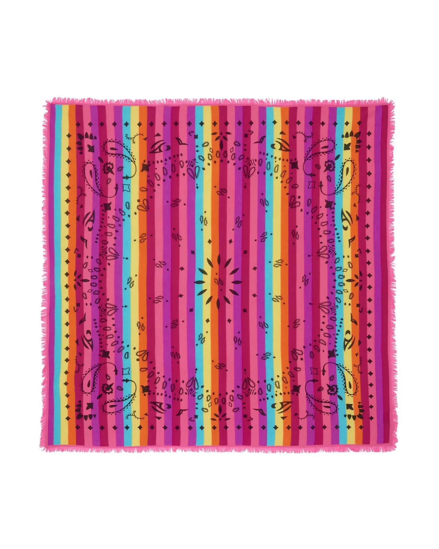 Kujten Bandanas>Large Striped Printed Cashmere Bandana Multicolore