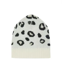 Kujten Hats & Headbands>Leopard Print Cashmere Beanie Blanc Vintage