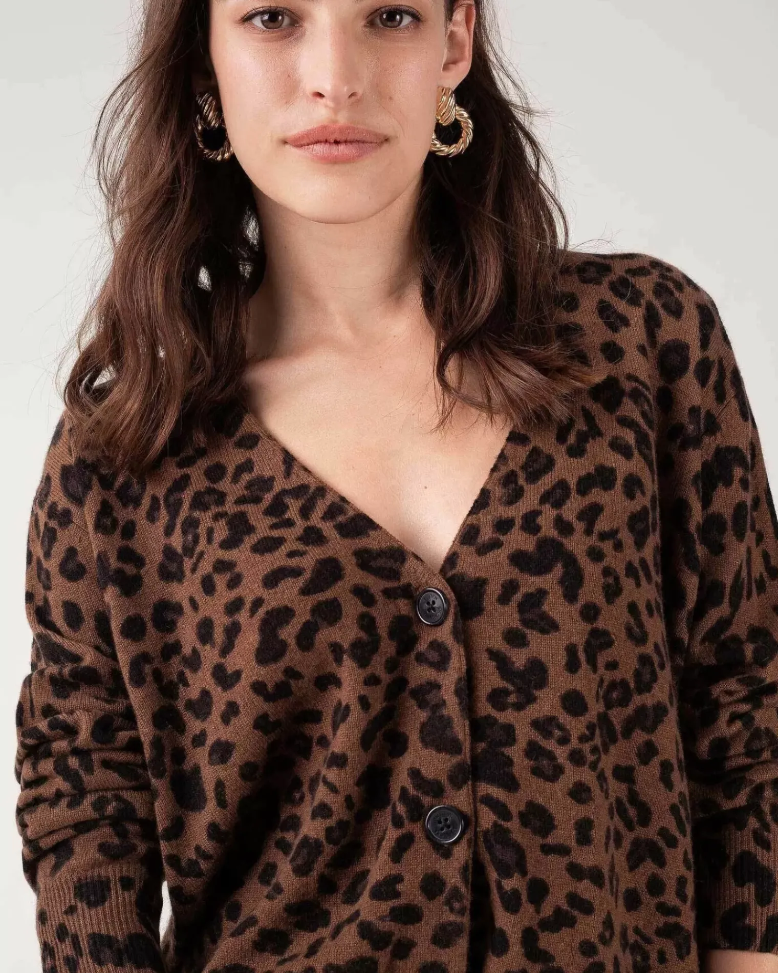 Kujten Jackets & Vests>Leopard Short Cashmere Cardigan Marron Epice Leoprint