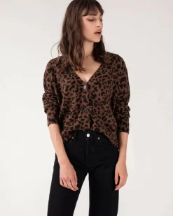 Kujten Jackets & Vests>Leopard Short Cashmere Cardigan Marron Epice Leoprint