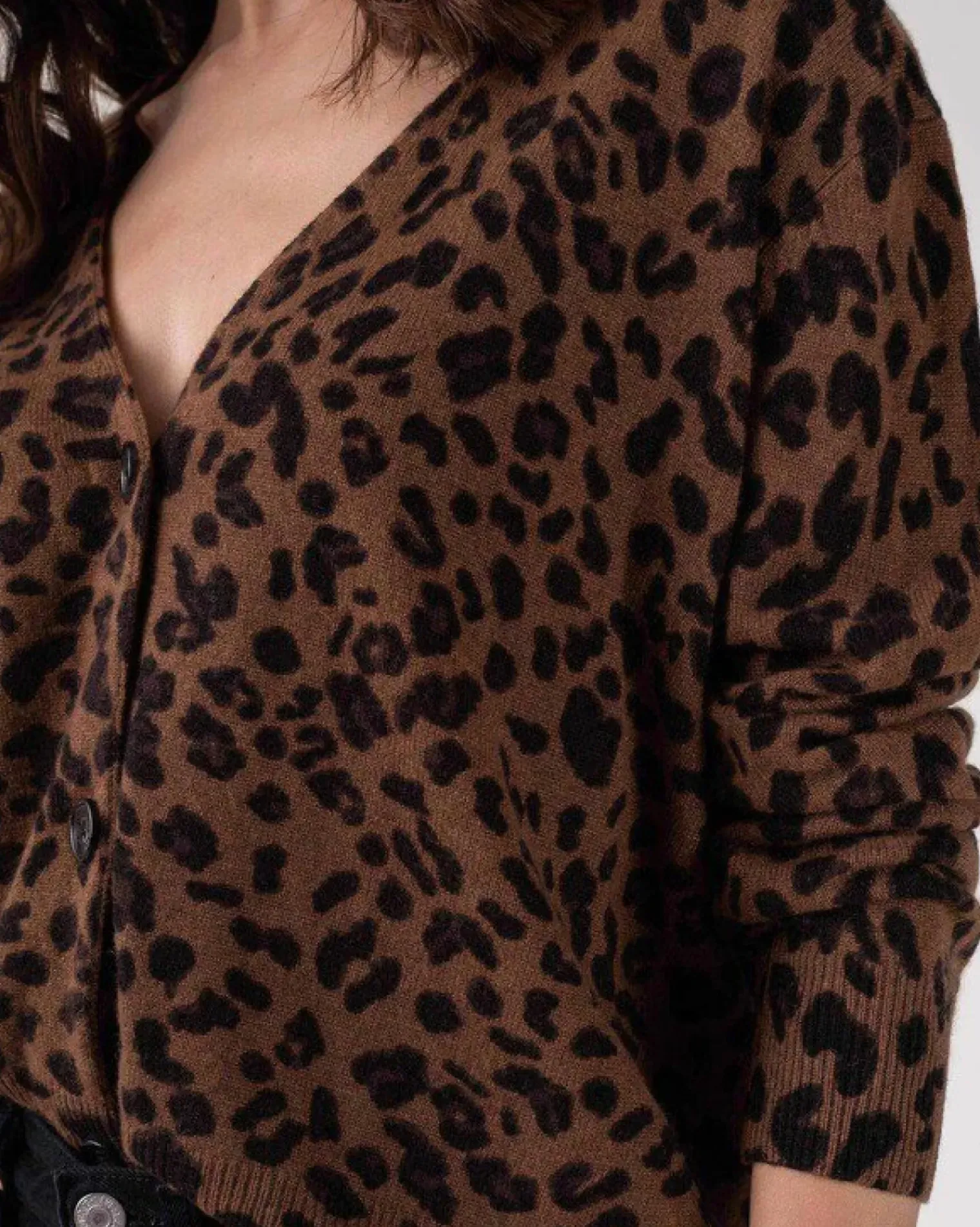 Kujten Jackets & Vests>Leopard Short Cashmere Cardigan Marron Epice Leoprint