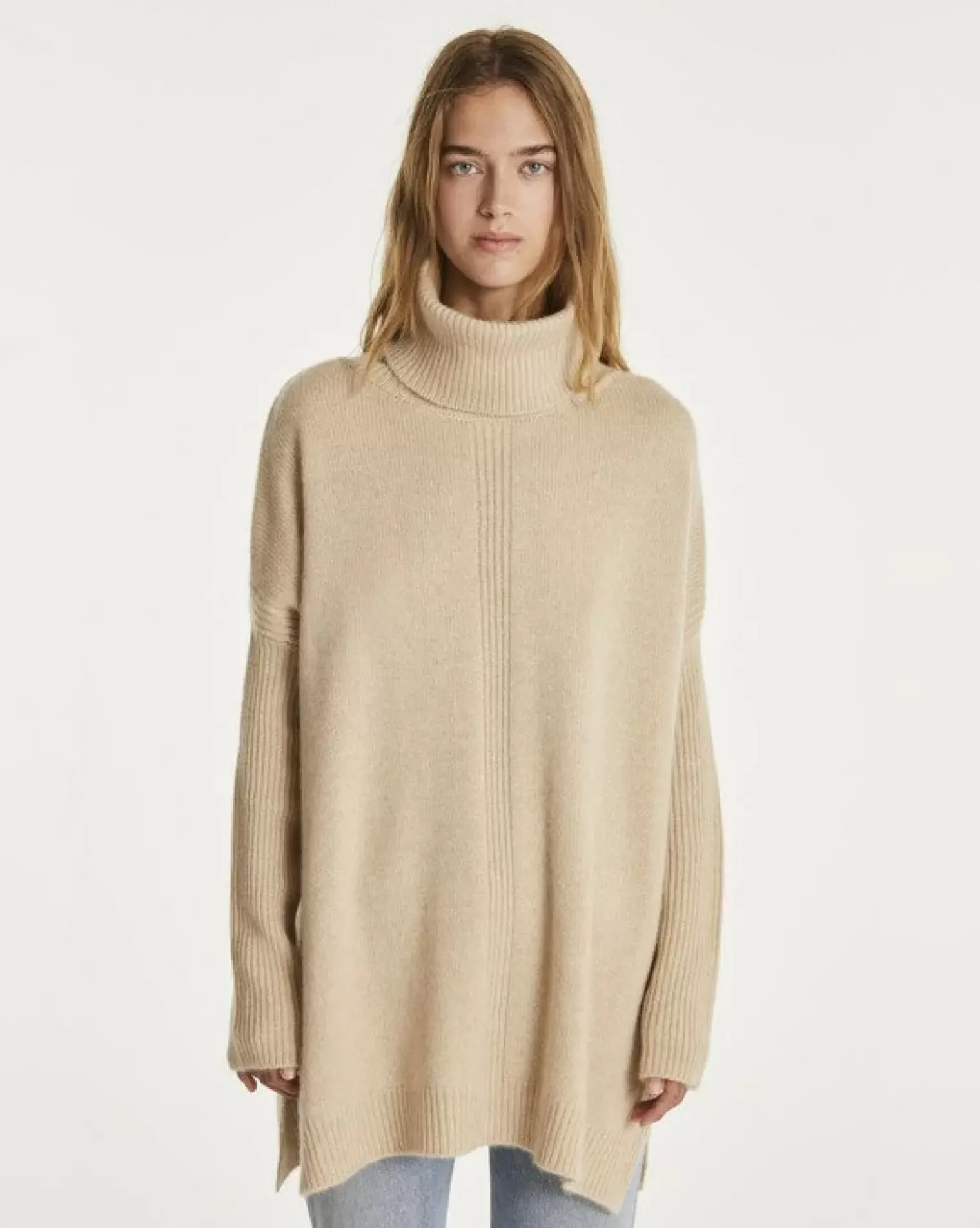 Kujten Capes & Ponchos>Lined Turtleneck Woman Cashmere Tunic, 6-Threads Organique