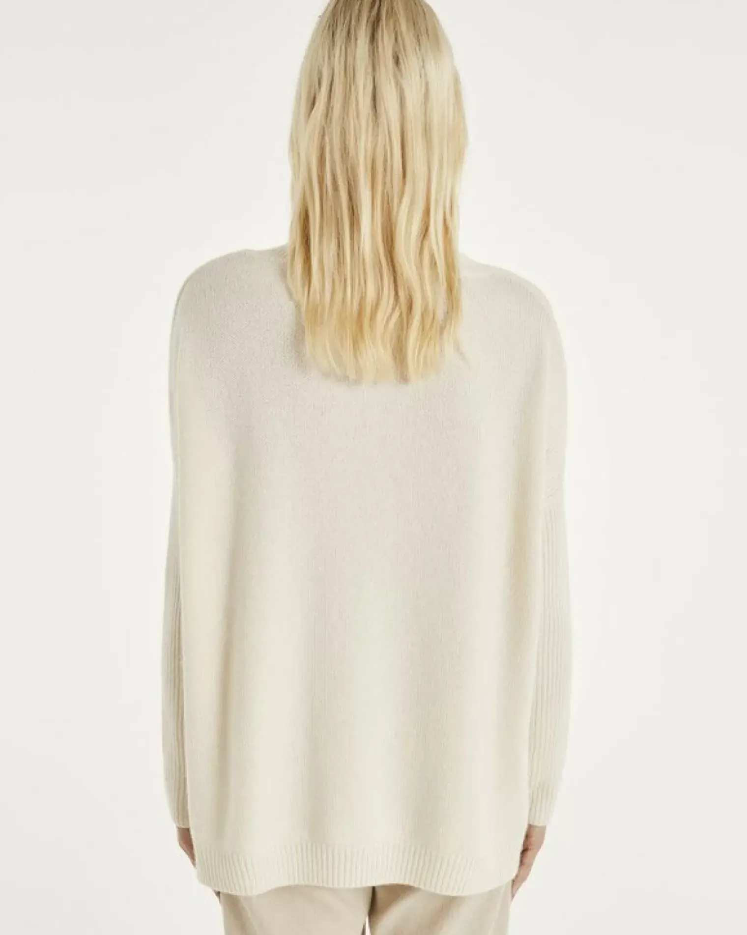Kujten Capes & Ponchos>Lined Turtleneck Woman Cashmere Tunic, 6-Threads Blanc