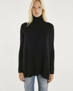 Kujten Capes & Ponchos>Lined Turtleneck Woman Cashmere Tunic Noir