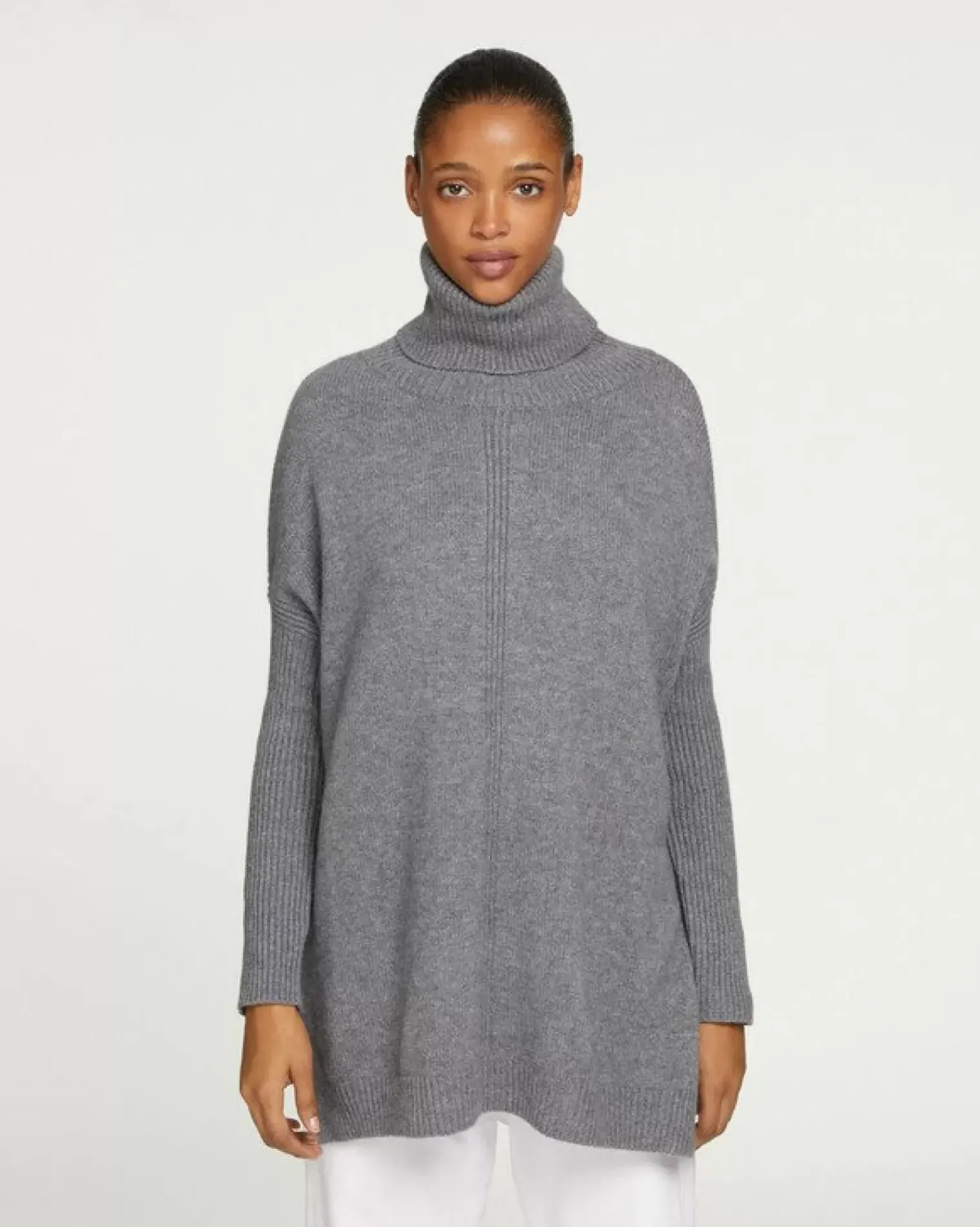 Kujten Sweaters & Sweatshirts>Lined Turtleneck Women Cashmere Tunic Gris Flanelle