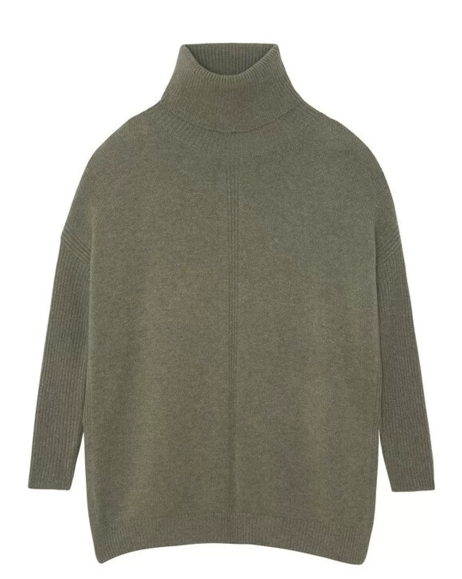 Kujten Sweaters & Sweatshirts>Lined Turtleneck Women Cashmere Tunic, 6-Threads Kaki Chine