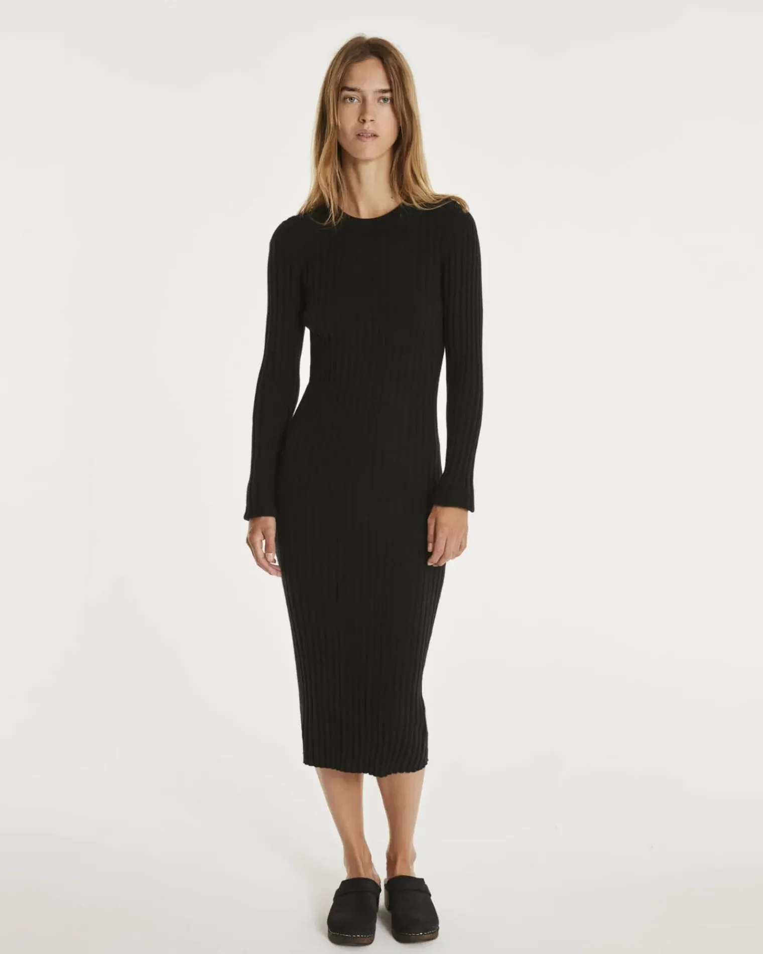Kujten Dresses & Skirts>Long Cashmere Round Neck Dress Noir