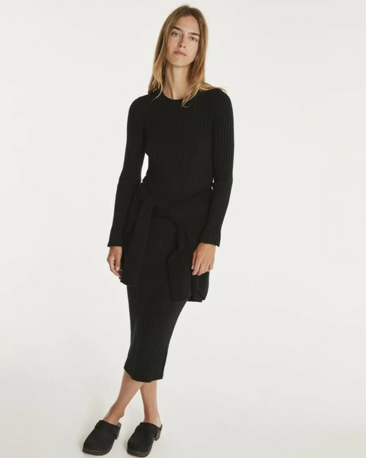 Kujten Dresses & Skirts>Long Cashmere Round Neck Dress Noir