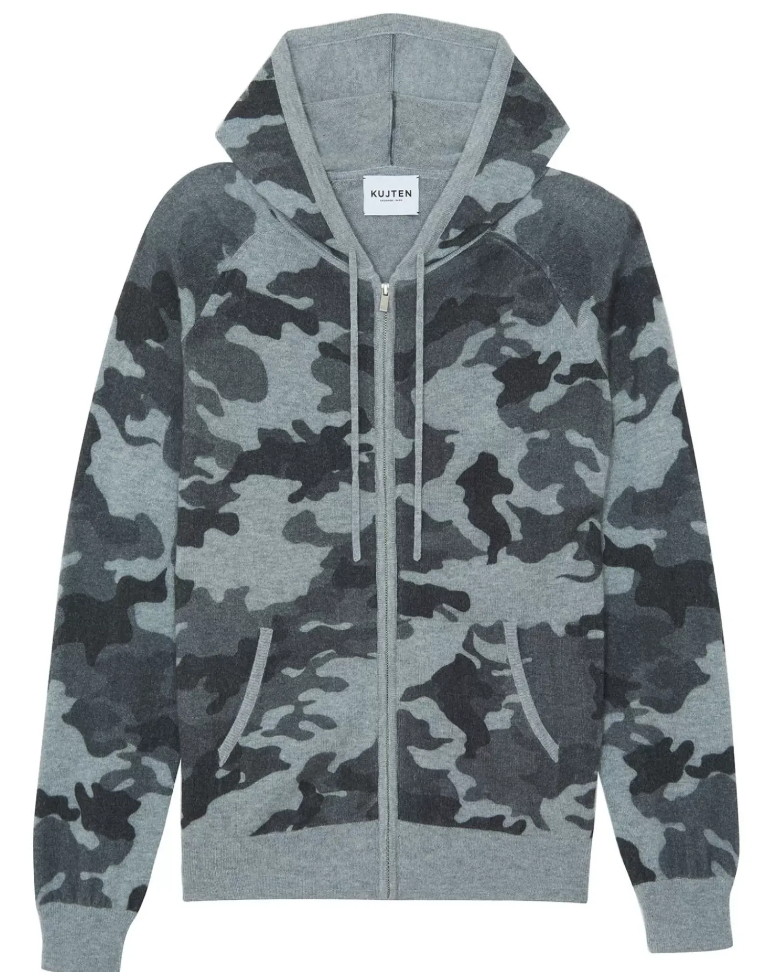 Kujten Hoodies>Long Sleeve Hooded Zipped Vest Camou Gris