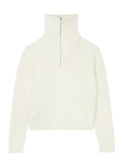 Kujten Sweaters & Sweatshirts>Long Sleeve Trucker Neck Cropped Sweater Blanc