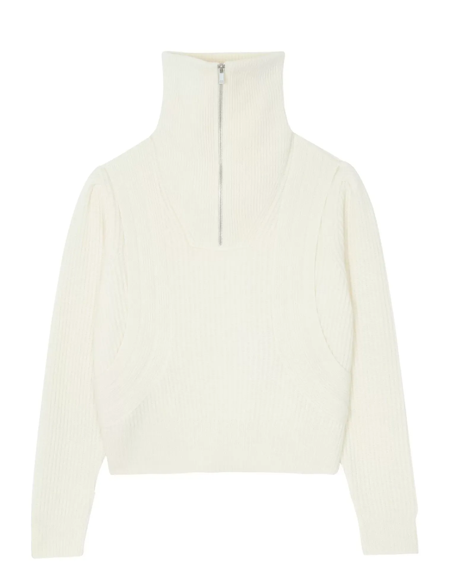 Kujten Sweaters & Sweatshirts>Long Sleeve Trucker Neck Cropped Sweater Blanc