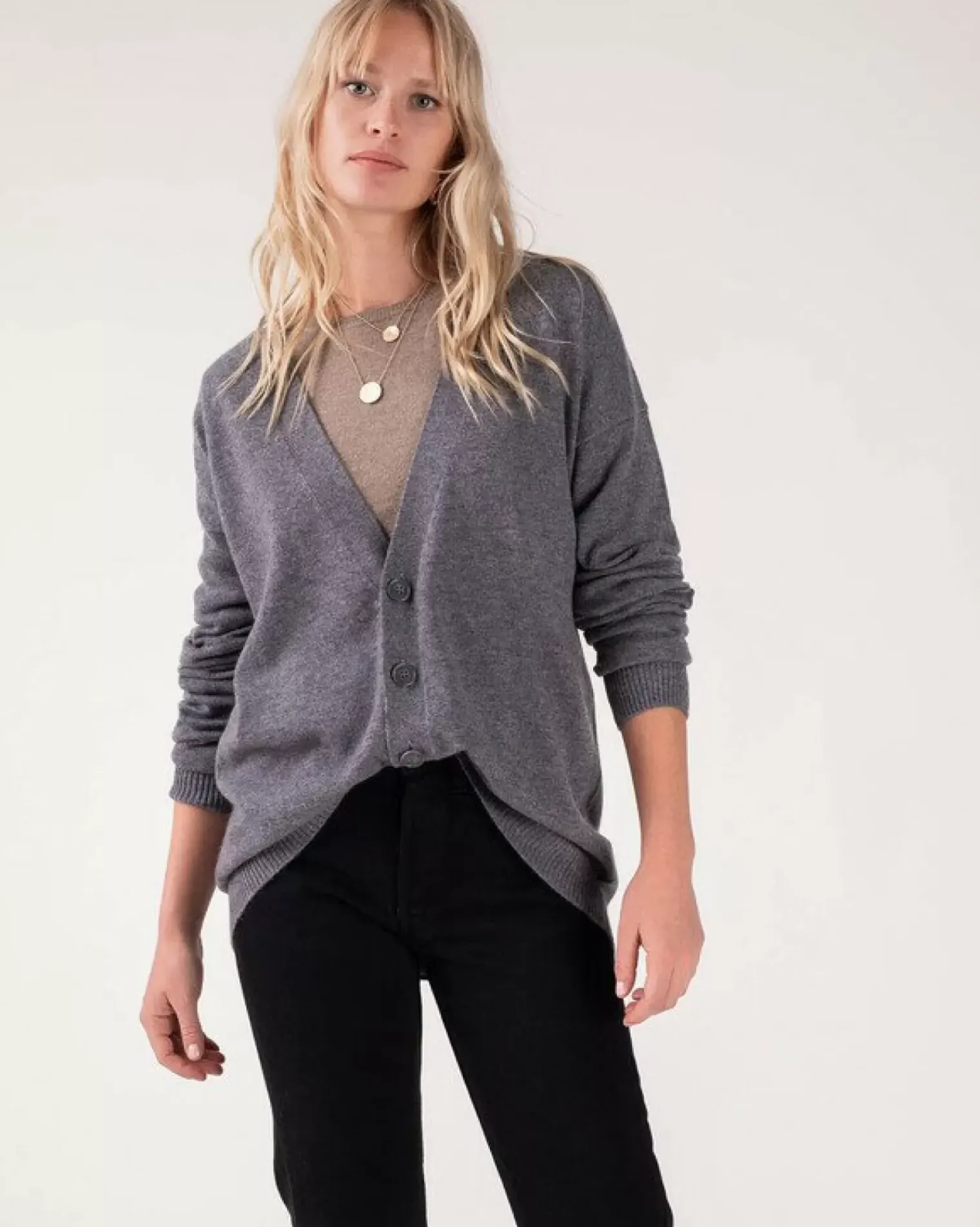 Kujten Jackets & Vests>Long Sleeves Cashmere Cardigan Gris Flanelle