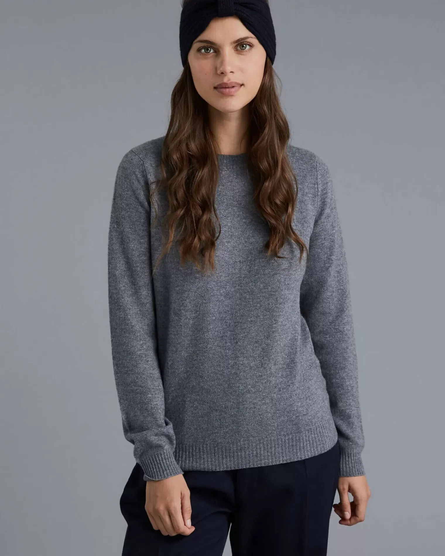Kujten Sweaters & Sweatshirts>Long Sleeves Round Neck Cashmere Sweater Gris Flanelle