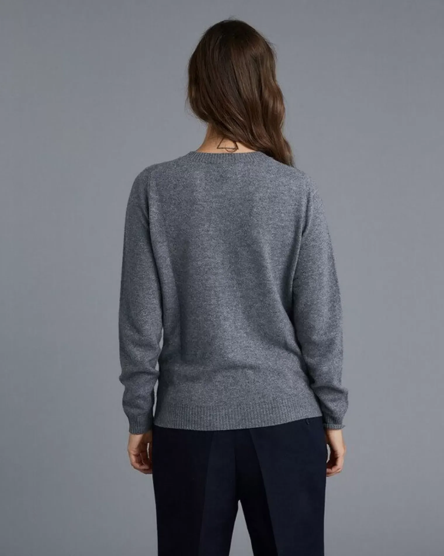 Kujten Sweaters & Sweatshirts>Long Sleeves Round Neck Cashmere Sweater Gris Flanelle
