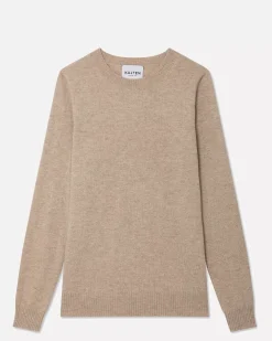 Kujten Sweaters & Sweatshirts>Long Sleeves Round Neck Cashmere Sweater Beige Chine