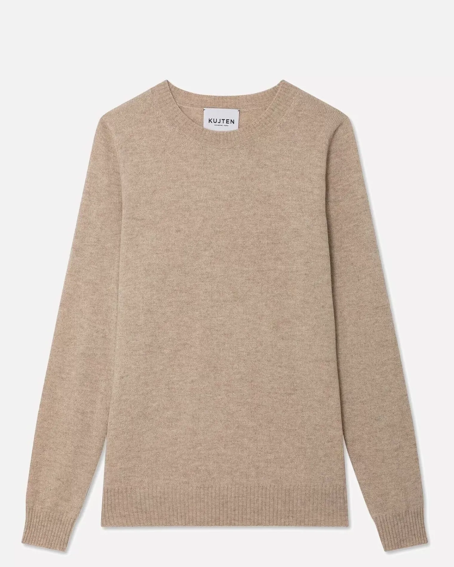 Kujten Sweaters & Sweatshirts>Long Sleeves Round Neck Cashmere Sweater Beige Chine