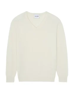 Kujten Sweaters & Sweatshirts>Long-Sleeved V-Neck Cashmere Sweater Blanc