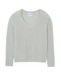 Kujten Sweaters & Sweatshirts>Long-Sleeved V-Neck Cashmere Sweater Gris Bouleau