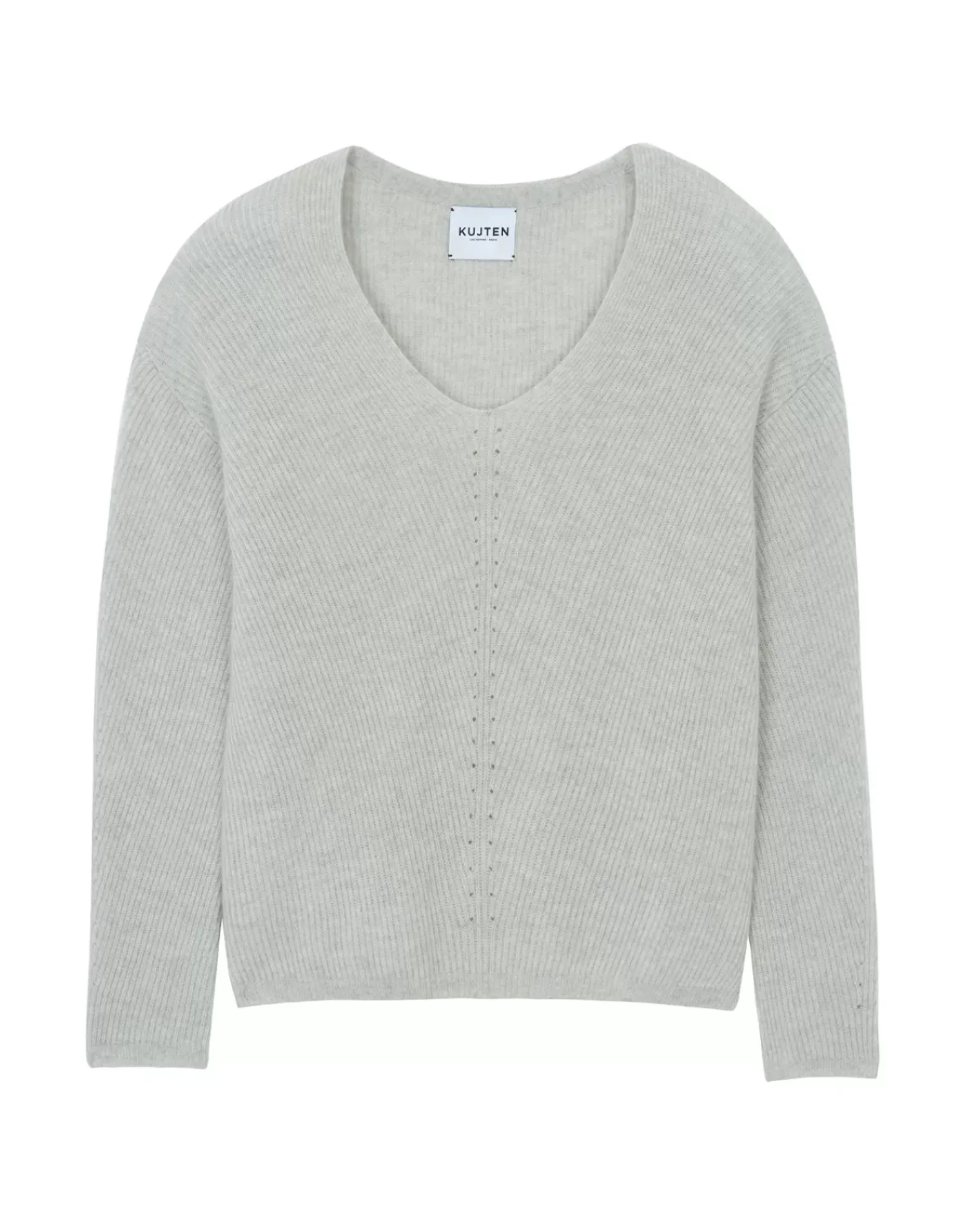 Kujten Sweaters & Sweatshirts>Long-Sleeved V-Neck Cashmere Sweater Gris Bouleau