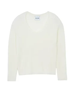 Kujten Sweaters & Sweatshirts>Long-Sleeved V-Neck Cashmere Sweater Blanc