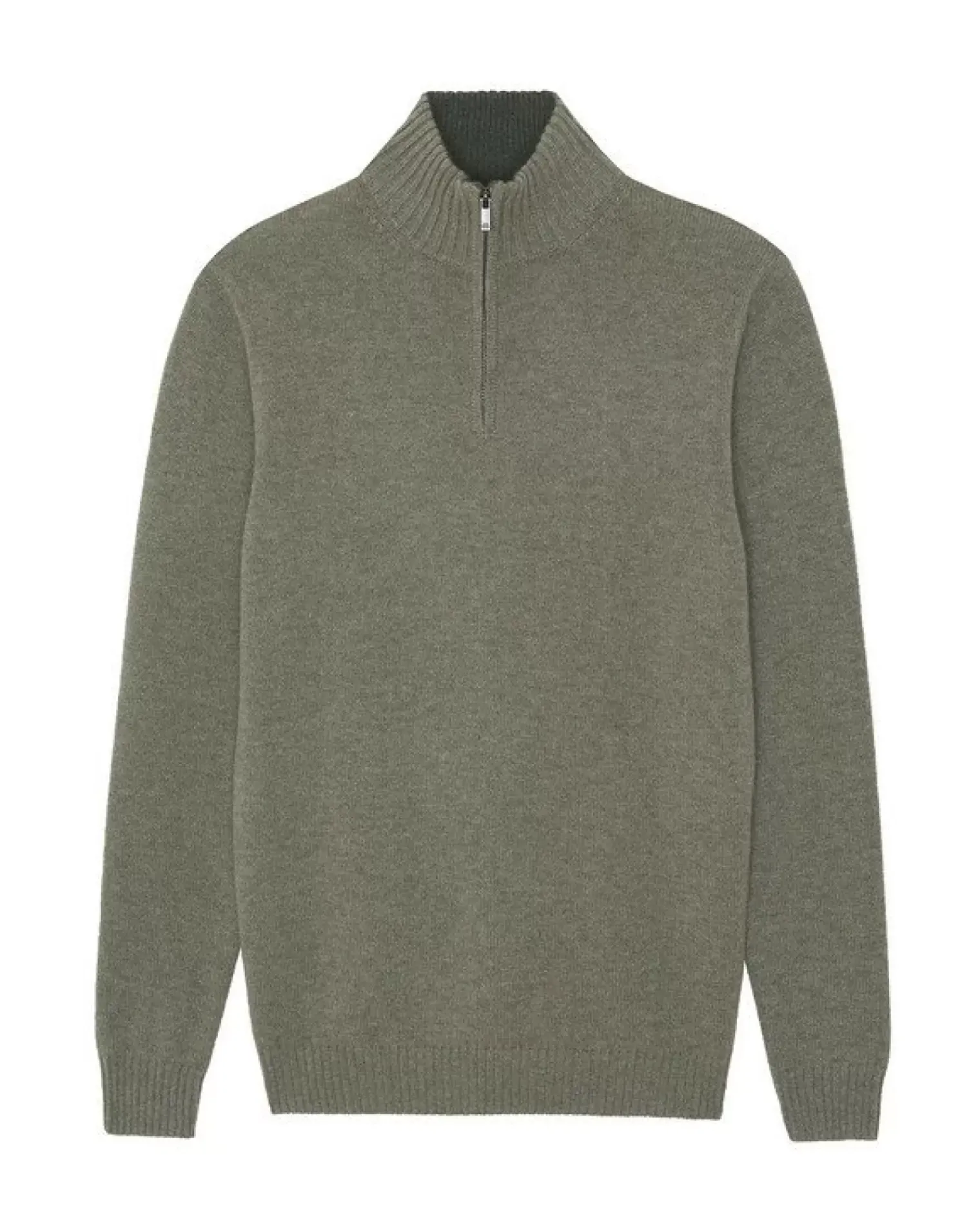 Kujten Sweaters & Sweatshirts>Man Plain Truck Collar Cashmere Sweater, 4-Threads Kaki Chine