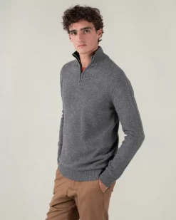 Kujten Sweaters & Sweatshirts>Man Plain Truck Collar Cashmere Sweater Gris Flanelle