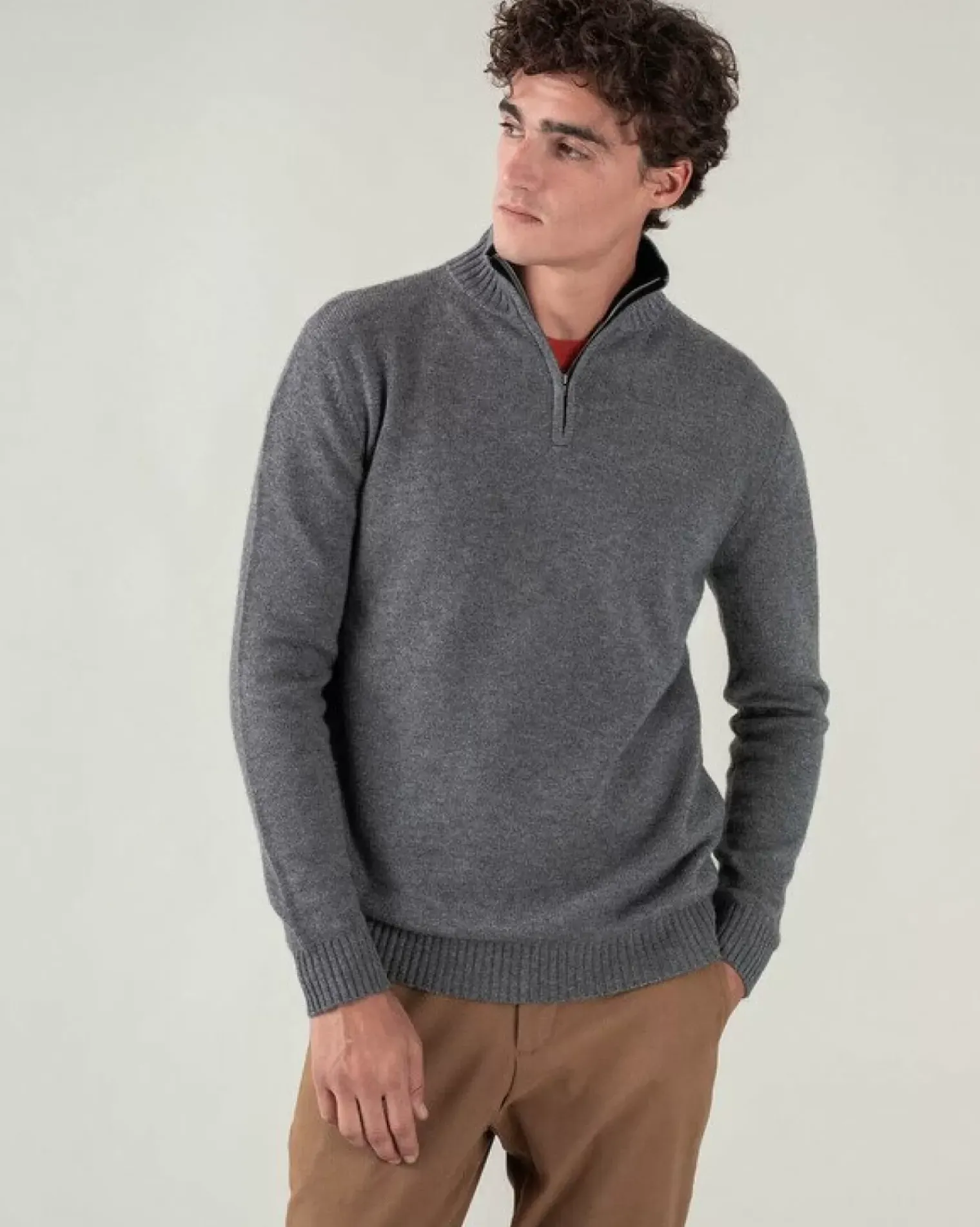 Kujten Sweaters & Sweatshirts>Man Plain Truck Collar Cashmere Sweater Gris Flanelle