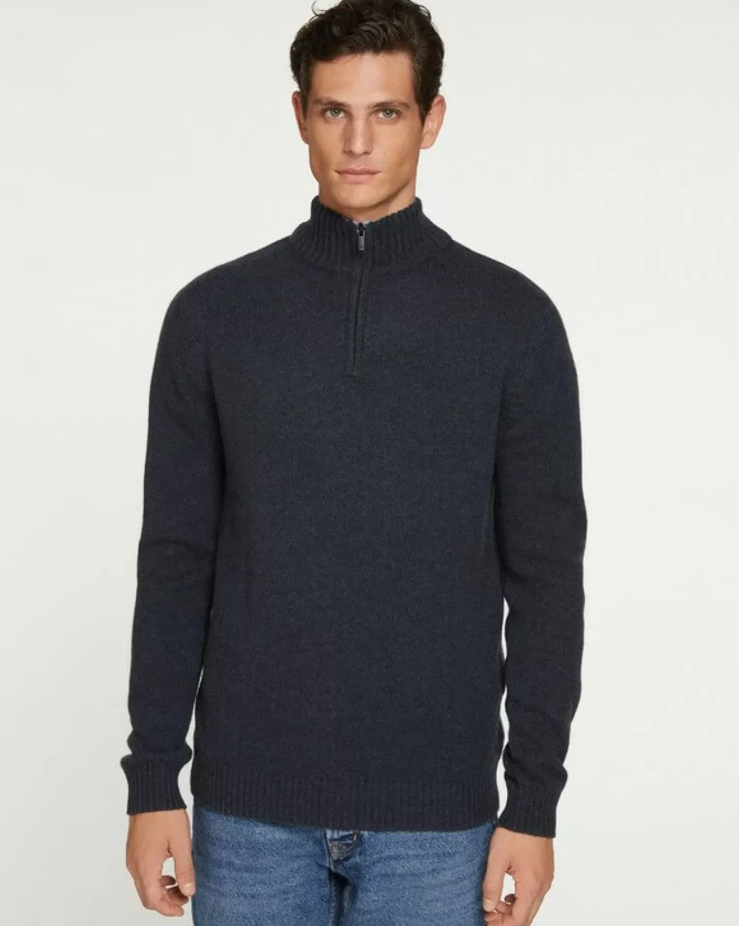 Kujten Sweaters & Sweatshirts>Man Plain Truck Collar Cashmere Sweater, 4-Threads Ocean
