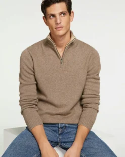 Kujten Sweaters & Sweatshirts>Man Plain Truck Collar Cashmere Sweater Beige Taupe
