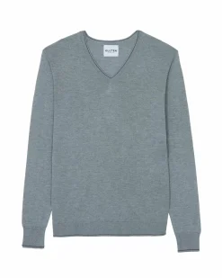 Kujten Sweaters & Sweatshirts>Man Silk & Cashmere V-Neck Sweater Gris Chine