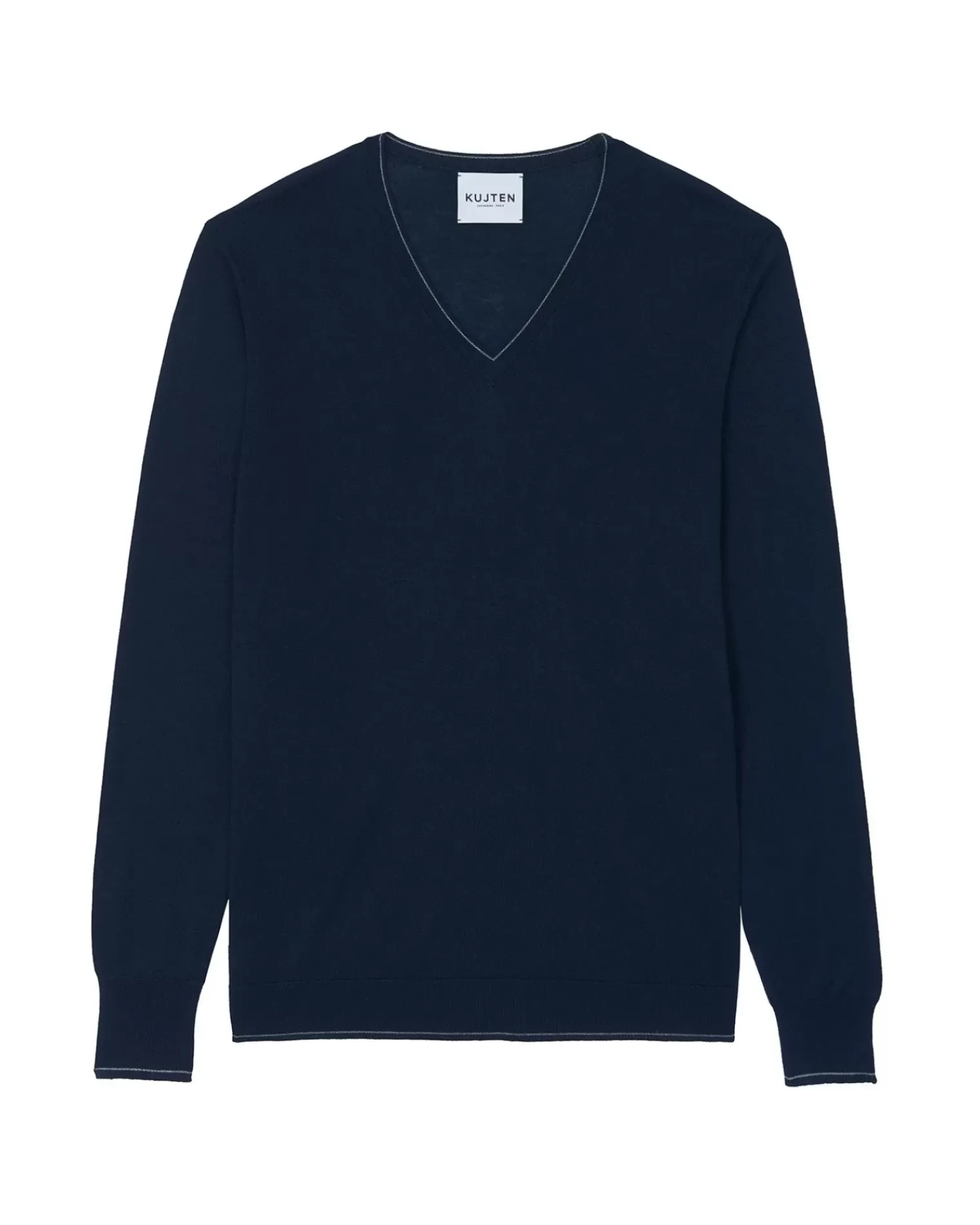 Kujten Sweaters & Sweatshirts>Man Silk & Cashmere V-Neck Sweater Bleu Marine Fonce