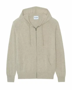 Kujten Hoodies>Man Zipped Hooded Cashmere Vest Beige Chine